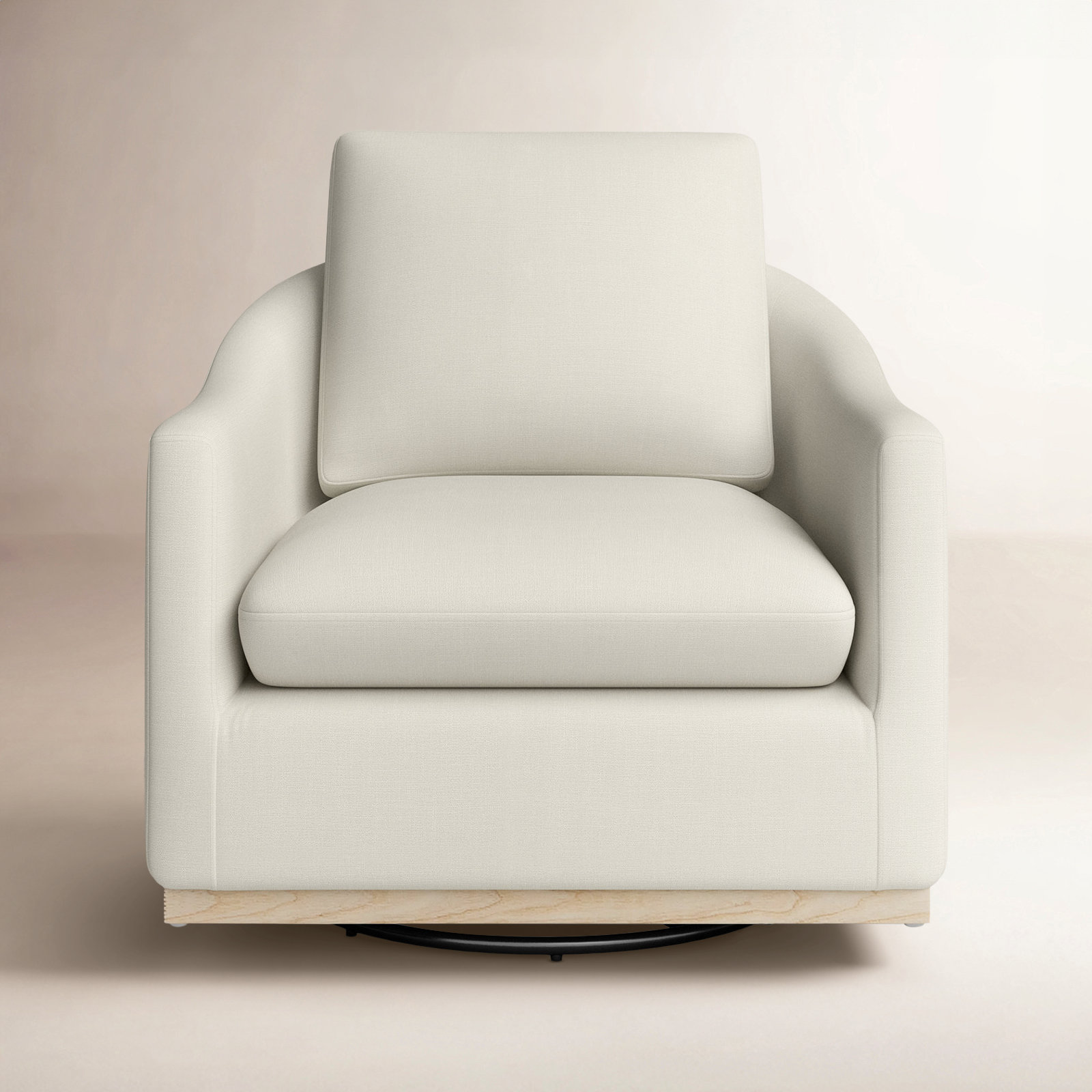Deary 34'' Wide Upholstered Swivel Barrel Chair, Effie Linen Performance Linen