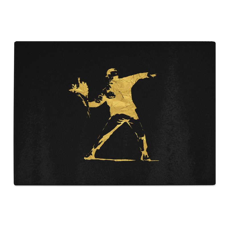 Banksy in Black Gold Flower Thrower Chopping Board, 0.4cm H x 20cm W x 28.5cm L