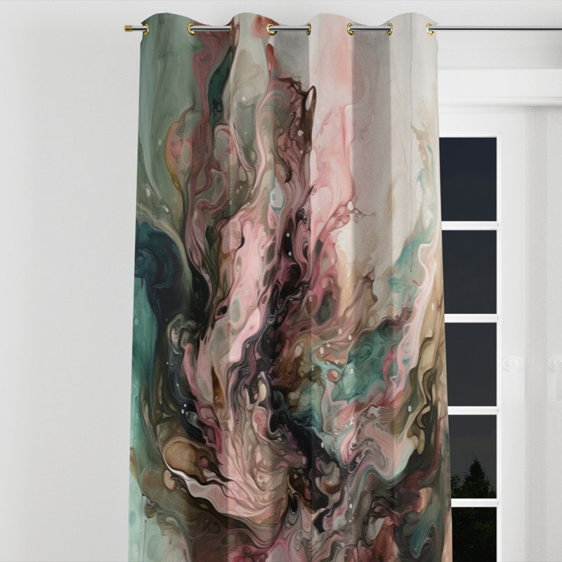 Rideau à œillets occultant rose et vert Inner Worlds of Marble III - 1 panneau, l 52 po x L 90 po, Œillets dorés