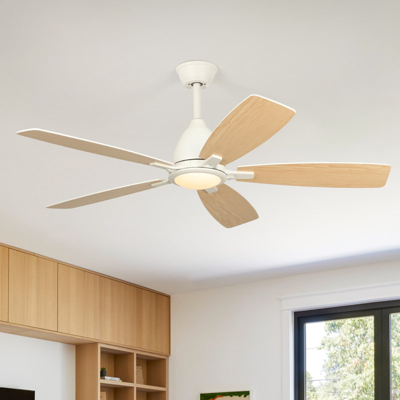 Grand ventilateur de plafond moderne à 5 pales de 52 po avec lumières à DEL et télécommande Karlena (ensemble de 2)