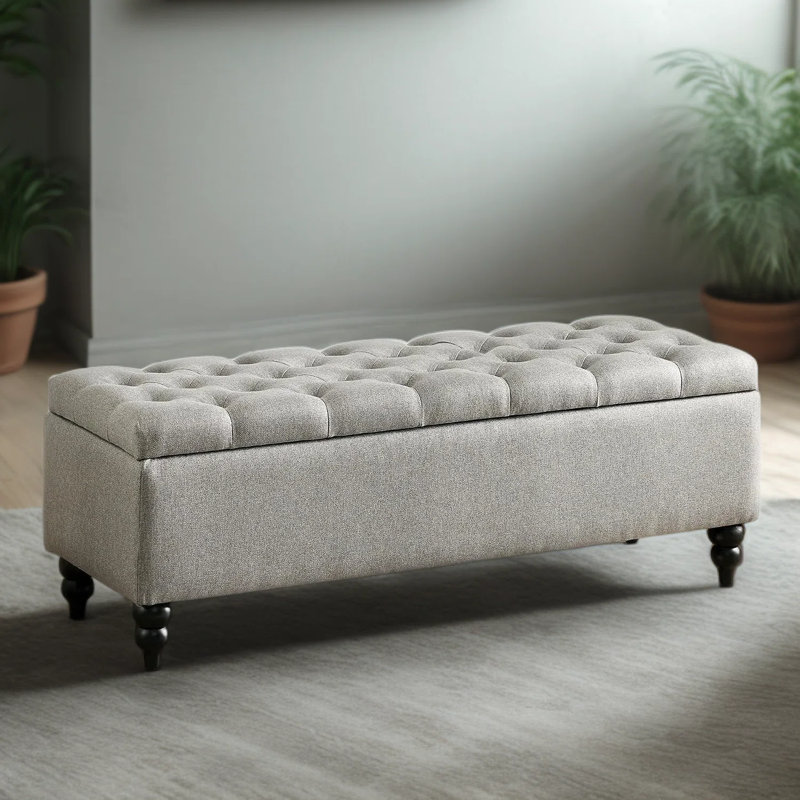 Banc rembourré avec repose-pieds avec rangement, grande commode pour le salon, la chambre à coucher ou le vestibule, structure en bois massif durable