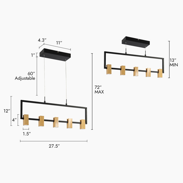 Kissey 5-Light Kitchen Island Linear LED Pendant Mercer41