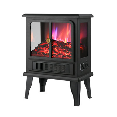 Techni Home Freestanding Electric Fireplace Heater with Realistic Flame Effects, 2 Heat Settings (Low/High), Wire Heating Element, 3-Sided Viewing Windows, Overheat Protection, 1500W Indoor Space Heater