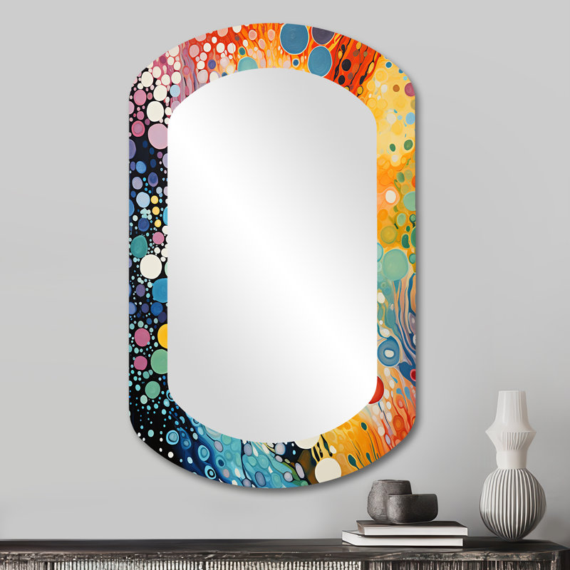 «Colorful Ink River Microscopic Fantasia 3 - Formes abstraites, miroir décoratif asymétrique, miroir mural cylindrique bleu, impression sur métal