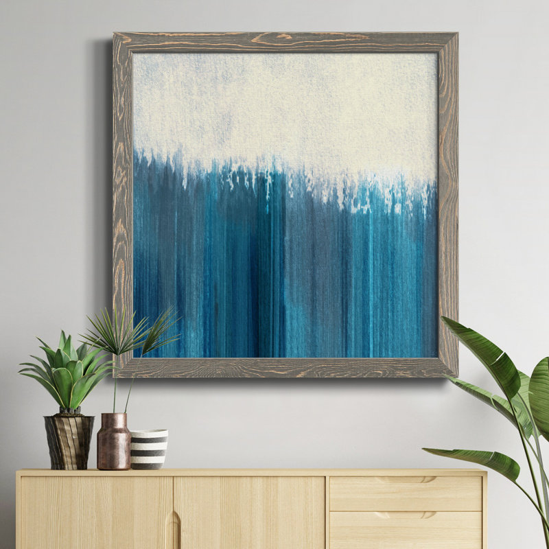 «Fading to Blue», peinture sur toile encadrée, Toile avec cadre gris patiné, H 17 po x l 17 po x P 1,5 po