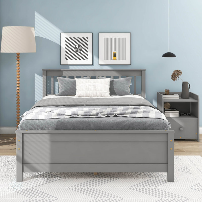 Cadre de lit double avec table de chevet Alberich, gris