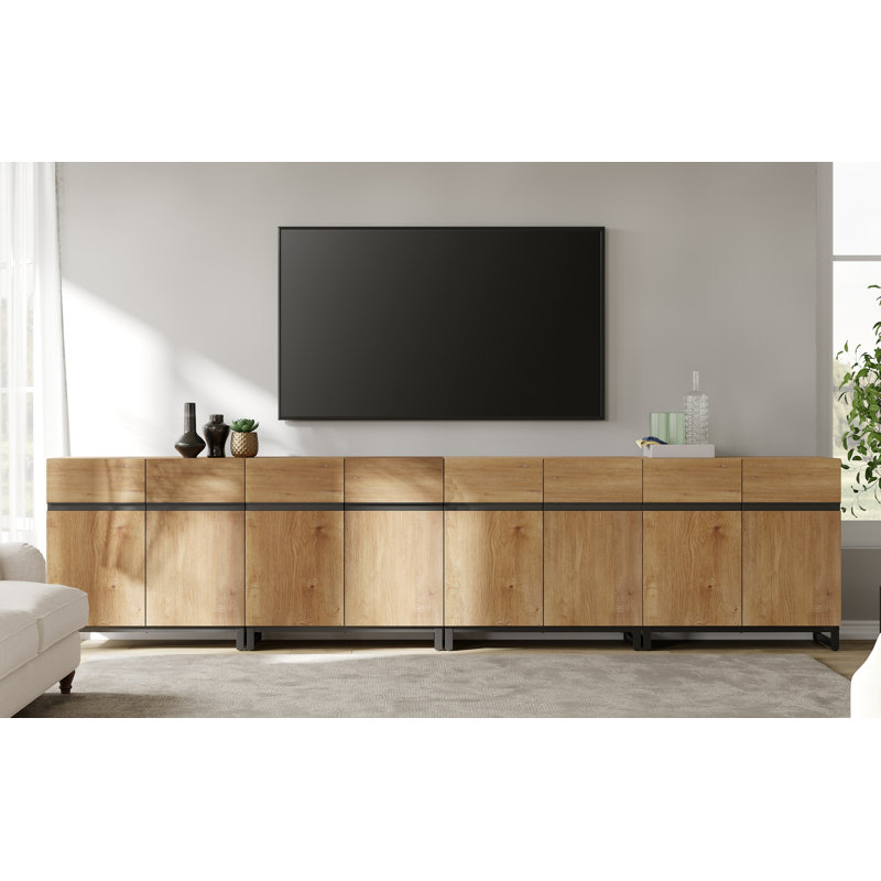 Aadam Unfinished TV Stand for TVs up to 70", Oak, 30.6"H x  125.9"L x 15.6"W