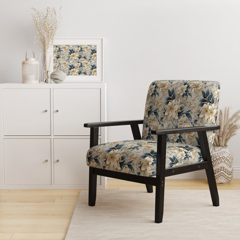 Cobalt Blue Scrollwork Swirls Victorian Pattern II - Upholstered Floral Accent Chair