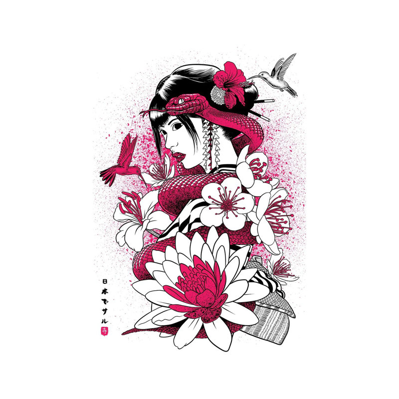 Geisha With Pink Snake by Alberto Perez - Gallery-Wrapped Canvas Giclée on Canvas, No Frame, 20.32 cm H x 30.48 cm W