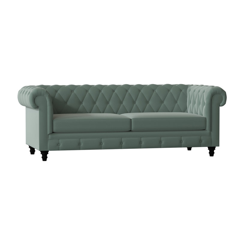 Canapé Chesterfield à accoudoirs roulés, Lagon, Standard, Noyer