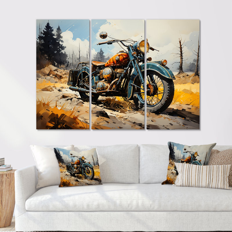 «Rustic Bike» de la Seconde Guerre mondiale - ensemble d'art mural moto, Toile tendue, H 32 po x l 48 po x P 1 po