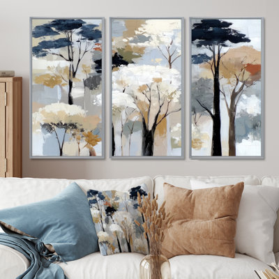 «White and Black Birch Trees Forest Panorama», ensemble de reproductions d'art mural grand bouleau
