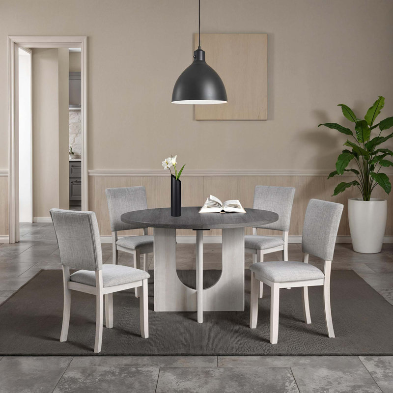 Table de salle à manger ronde transitionnelle avec piédestal en forme de U