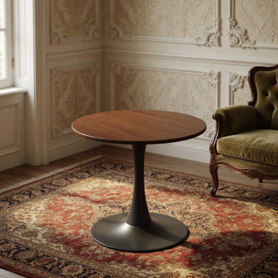 Walnut Round Table, Modern Dining Table, Dining Table, MDF Top And Steel Base Tulip Round Kitchen Table, Kitchen Table, Mid Century Coffee Table For Living Room 24 Inch, Oval Dining Table