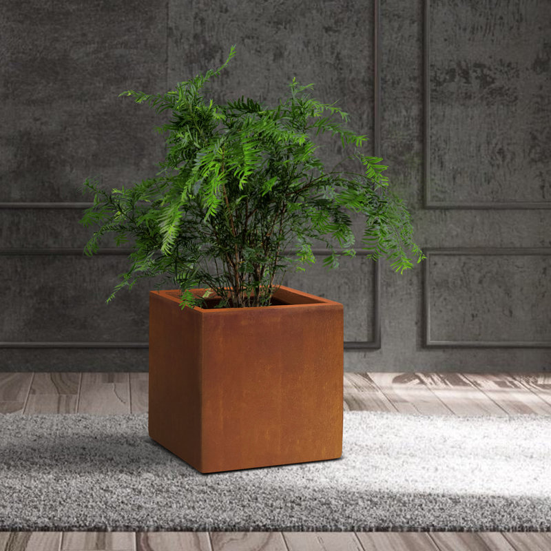 Boîte à fleurs en béton Wabbaseka, H 16 po x l 16 po x P 16 po, Faux acier vieilli