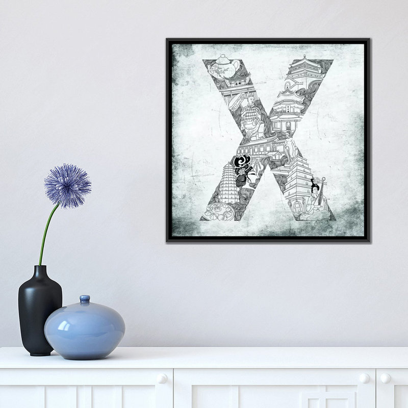 Lettre «Xian», H 18 po x l 18 po x P 1,5 po, Toile avec cadre noir, Non mat