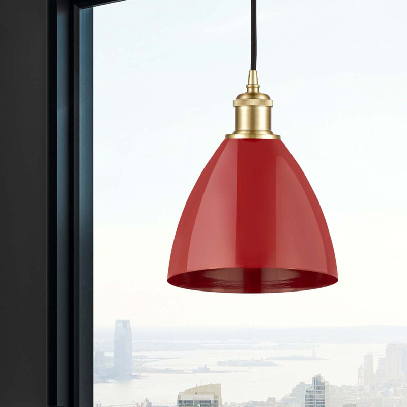 Luminaire suspendu conique 1 lumière, Rouge, Or satiné