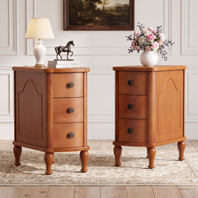 Table d'appoint en bois massif avec 3 tiroirs pour salon (paquet de 2)