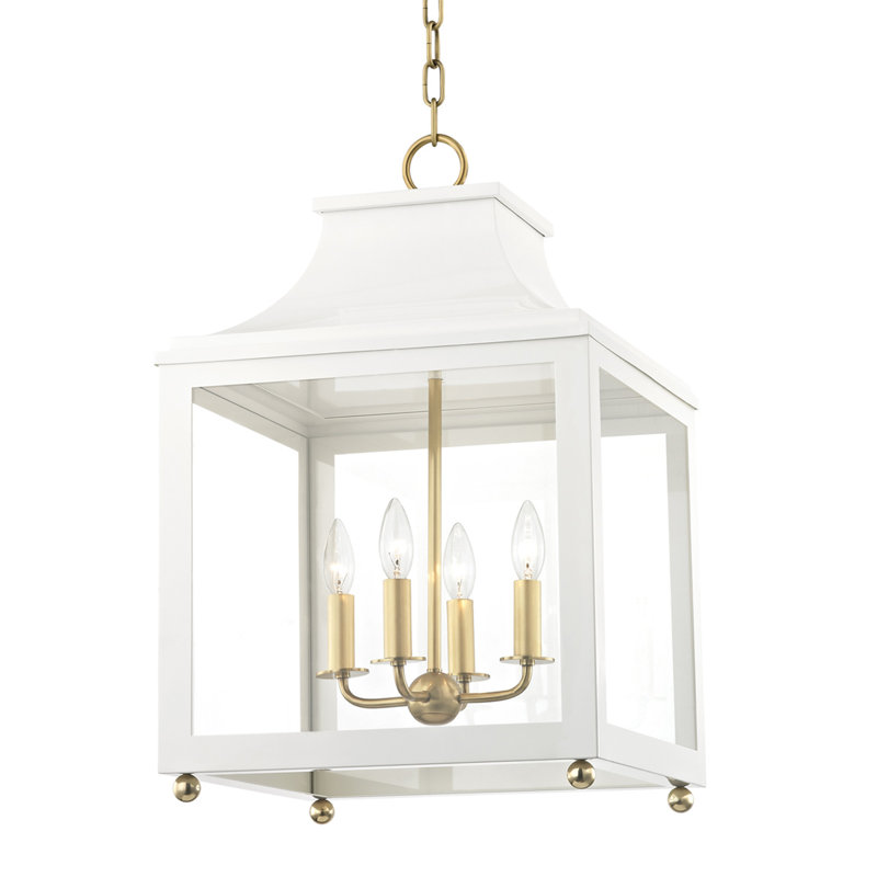 Leigh 4-Light Foyer Pendant, 18.63" H x 11.5" W x 11.5" D, Aged Brass, White