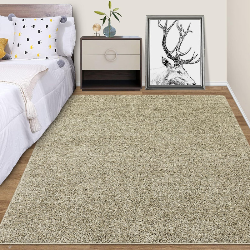 Tapis de salon uni à poils longs résistant aux taches, Rectangle 9 pi x 12 pi