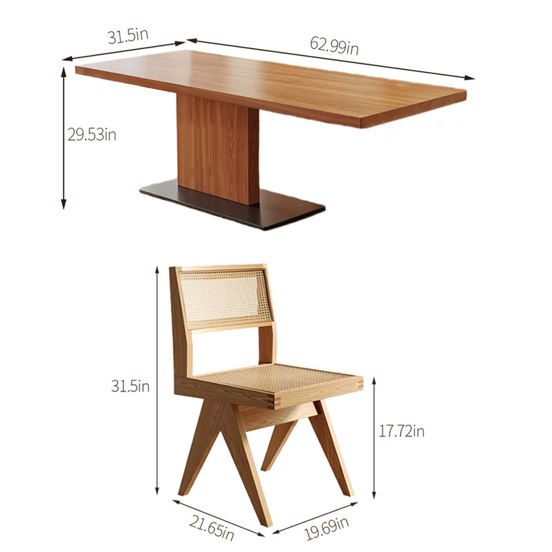 Solid wood ash dining table set, 29.53" H x 62.99" L x 31.5" W