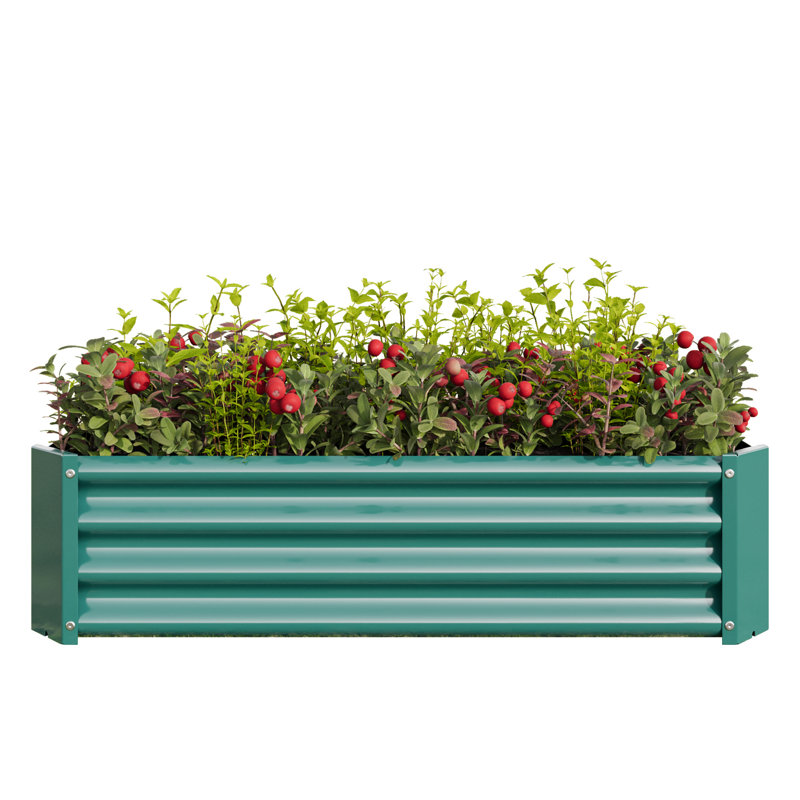 Metal Raised Planter 421Ft Rectangle Bed For Flowers, Plants, , With - Rust Coating Vegetables, Easy Assembly,, Green