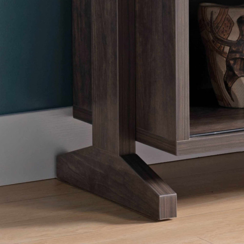 TV Stand In Brown Walnut With Sliding Doors And Five Shelves Spacious Storage For Media Consoles And Accessories, Sleek And Modern Design
