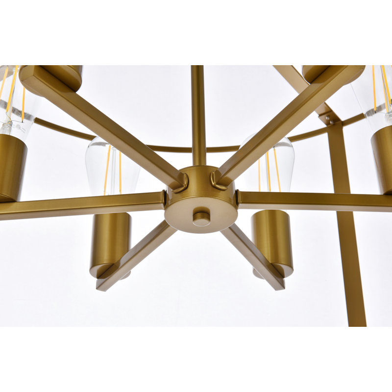 Carter-Johnson Geometric Drum Pendant, Brass, 6 Lights, 12" H x 26" W x 26" D