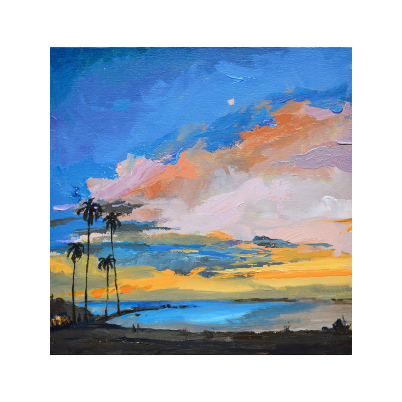 Mer avec ciel et plage | Acrylique sur toile tendue | Par Mitisha Vakil