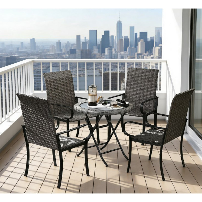 Ensemble de chaises de patio durables, acier et rotin, style extérieur moderne pour les réceptions en famille