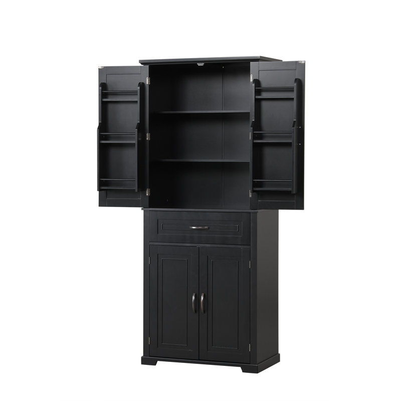 Armoire de rangement pour salle de bain avec portes et tiroir, plusieurs espaces de rangement, tablette réglable, noir, Noir