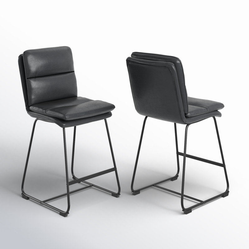 Volana Upholstered Counter Stool, Counter Stool (26.5" Seat Height), Grey Faux Leather