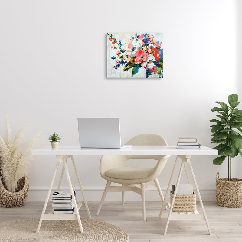 Toile abstraite avec une branche en fleurs, design par Franklyn Gregory, H 16 po x l 20 po