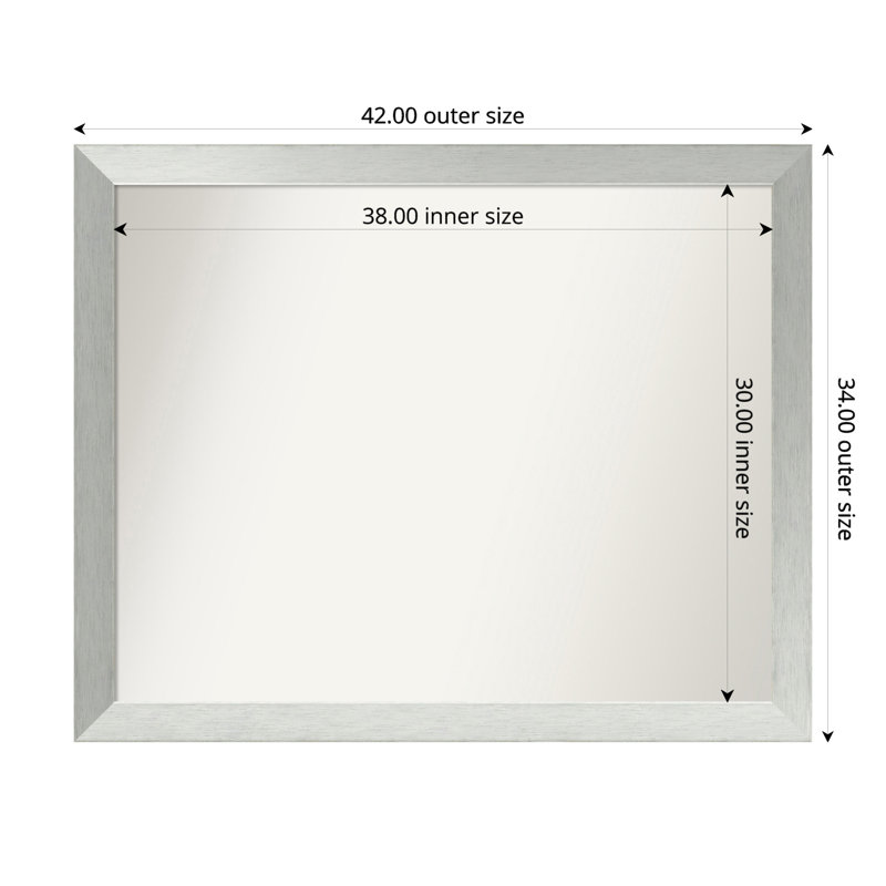 Miroir de salle de bain mural en argent brossé sans cadre, Rectangle, 34 po x 42 po