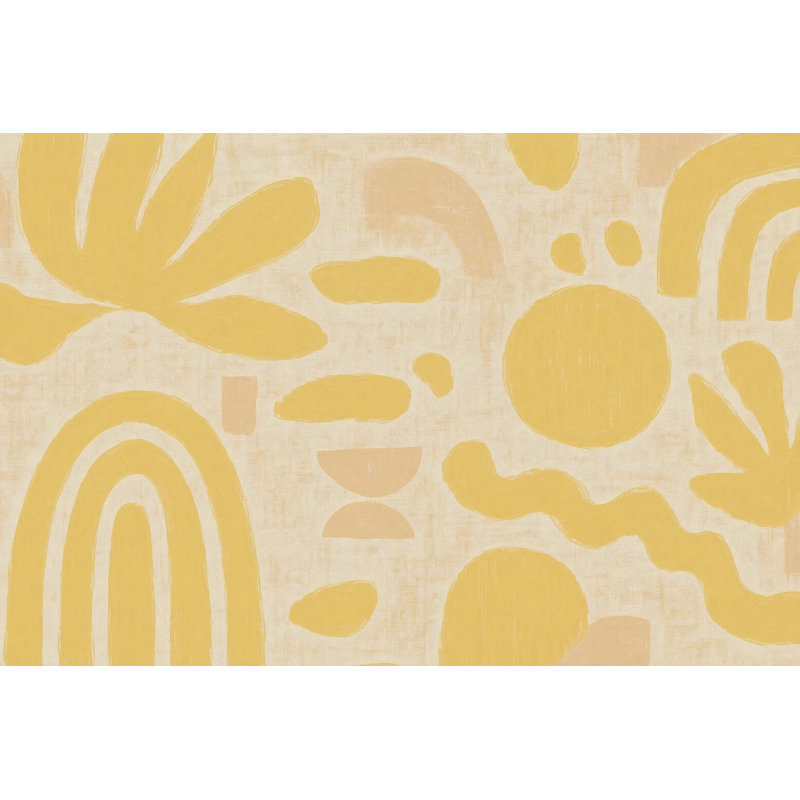 Papier peint abstrait coup de pinceau jaune, 100 po x 96 po, Peler et coller
