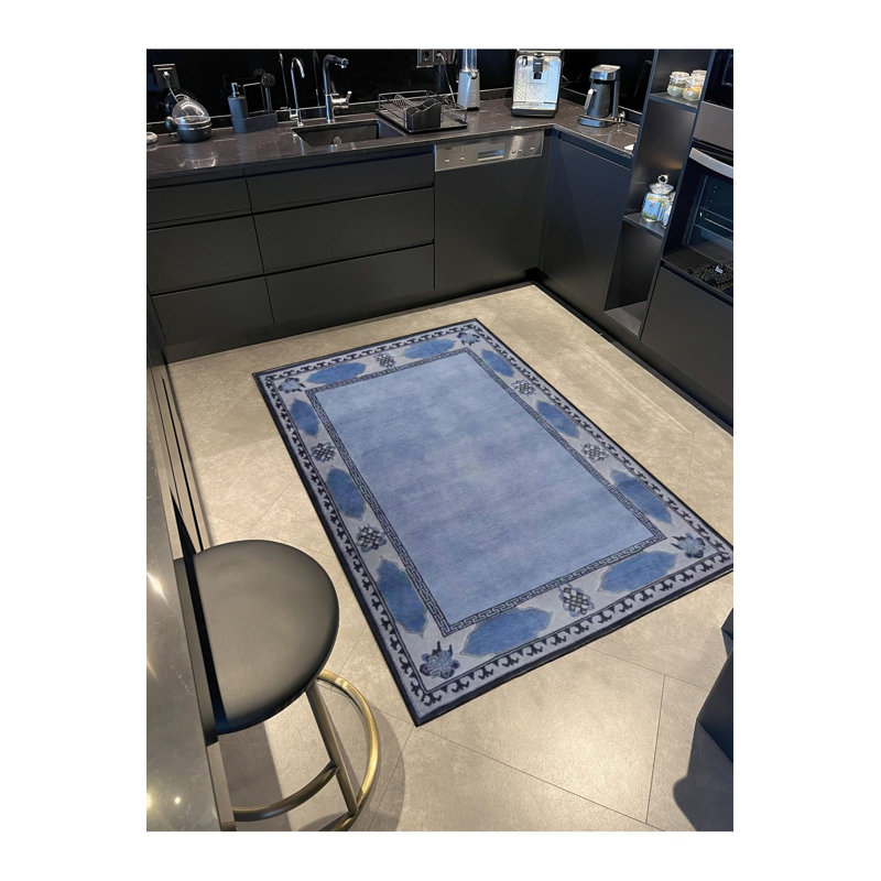 Tapis décoratif bleu clair lavable à la machine, Tapis de couloir 2 pi 6 po x 9 pi 10 po