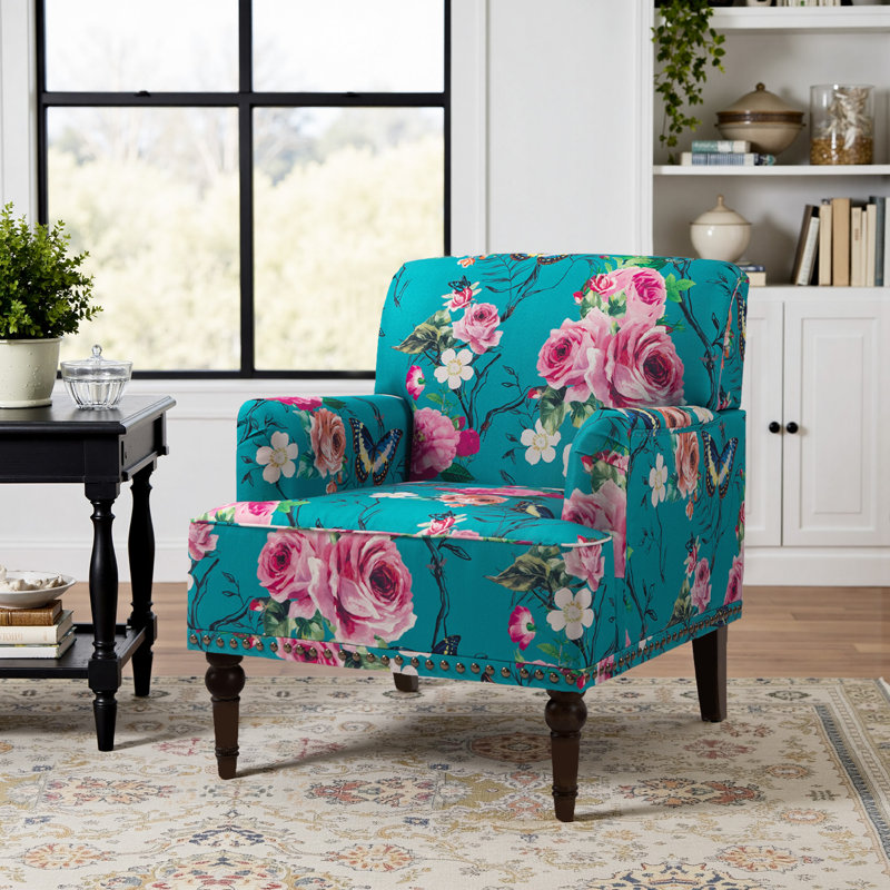 Chaise avec accoudoirs en mélange de coton Iliana, Pink Floral Linen Blend