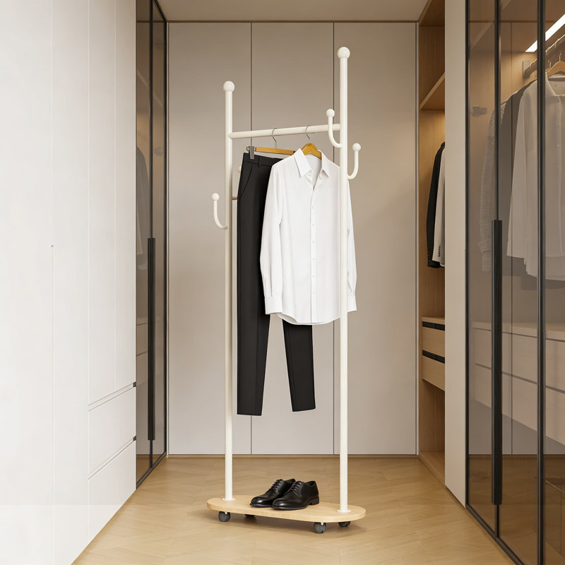 Freestanding Metal Coat Rack With Cactus Hooks And Rolling Shelf, Modern Space-Saving Organizer For Jackets, Hats, Bags, And Shoes, Ideal For Entryway, Bedroom, Or Closet