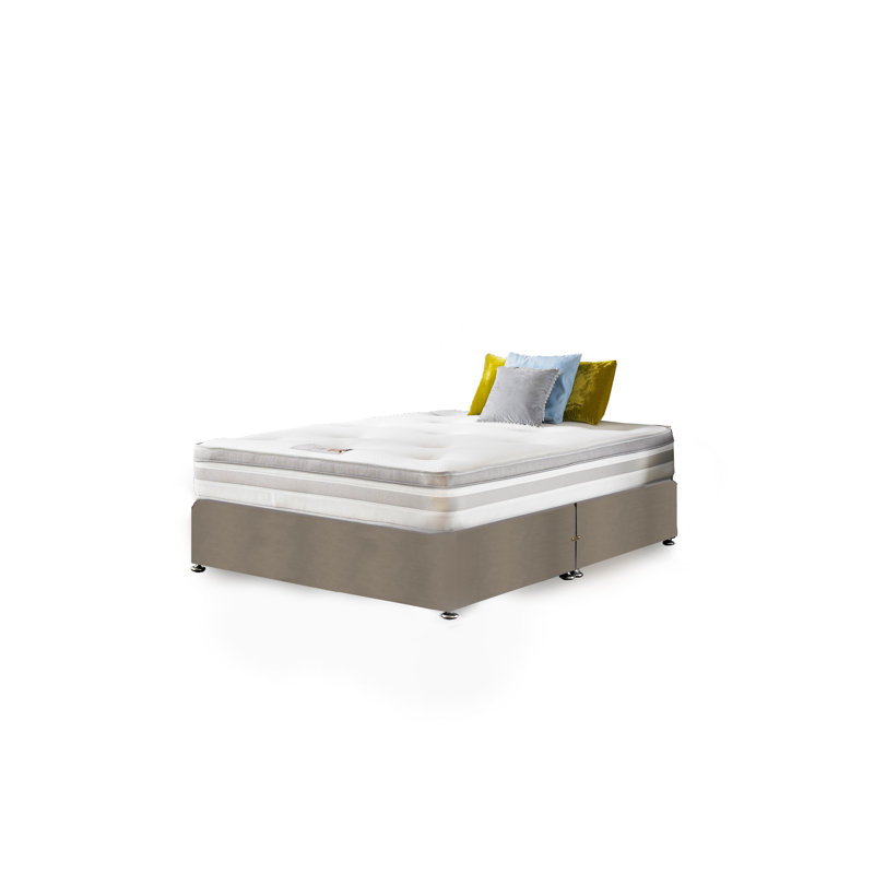 Asia Upholstered Bed with Mattress, Double (4'6), No Storage, Silver Plush Velvet