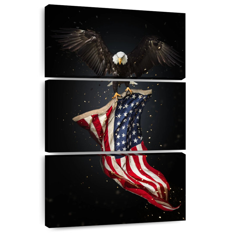 Borges Eagle Flying With American Flag, 38" H x 24" W