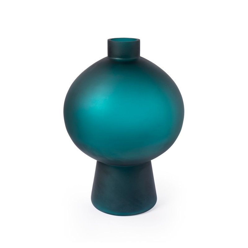 Sharri Handmade Glass Table Vase, Dark Persian Green, 12" H x 8" W x 8" D