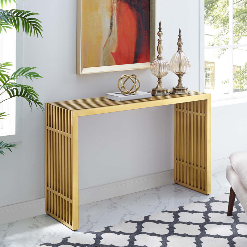 Elegant Gold Stainless Steel Tubular Console Table