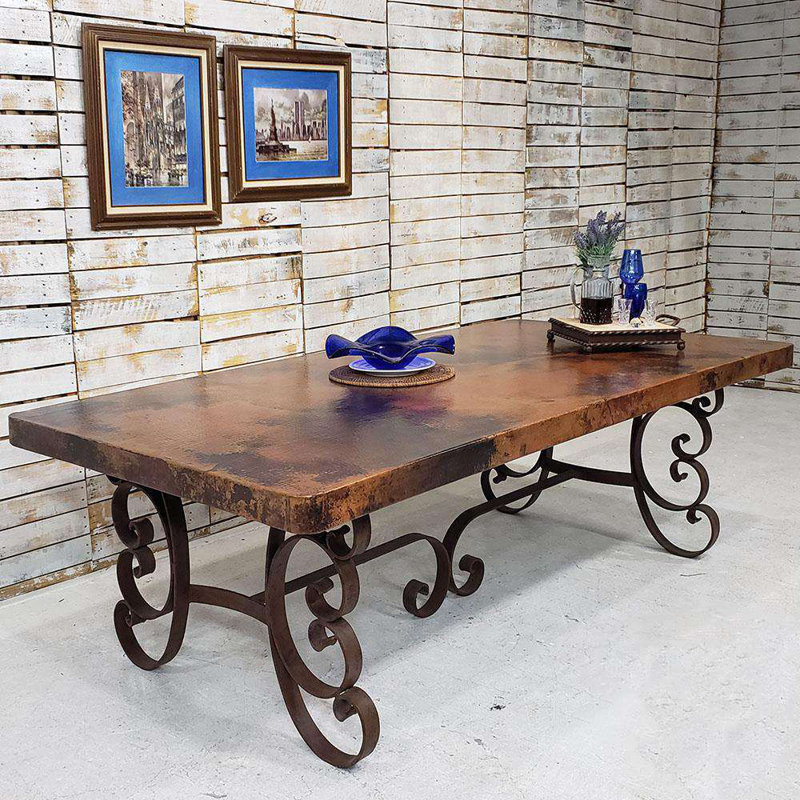 Acoprtchli Upscale Rustic Rectangular Hand Hammered Natural Copper and Wrought Iron Dining Table