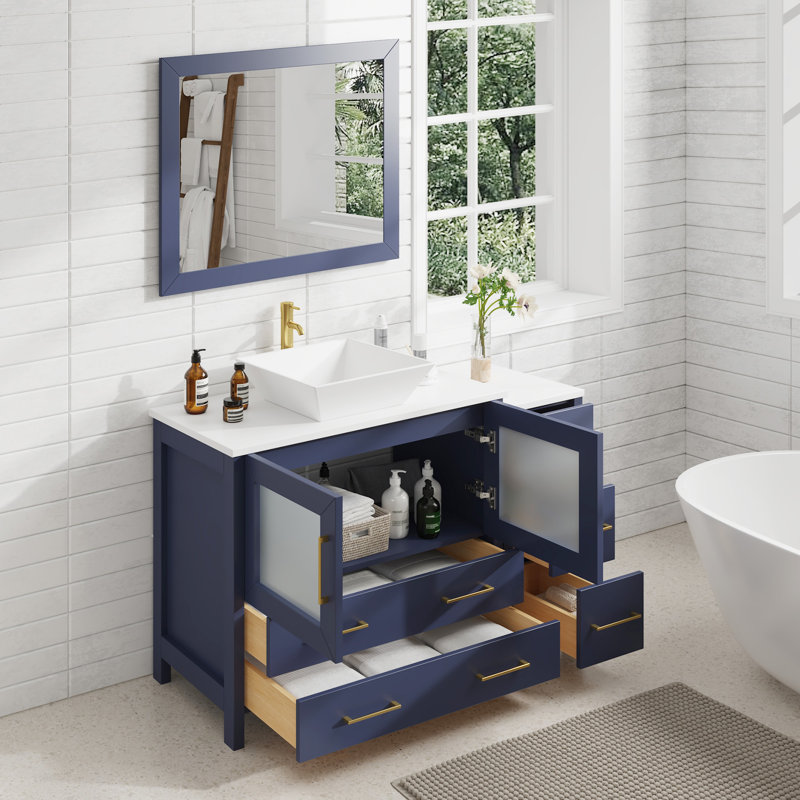  Ensemble de meuble-lavabo simple 48 "avec miroir, Bleu