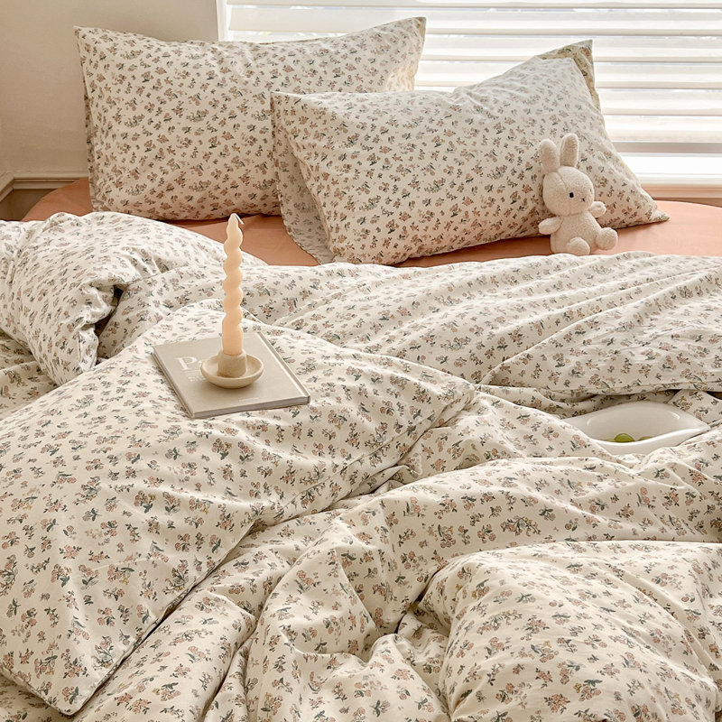 Cotton Floral Print Duvet Cover Set, Multi Floral 2, Twin Duvet Cover + 4 Additional Pieces