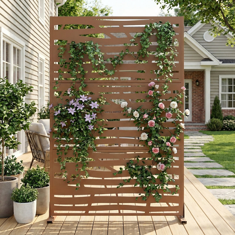 Panneaux de clôture autoportants en acier H 183 cm x 120 cm avec treillis en métal pour terrasse, balcon, cour, piscine, pièce intérieure