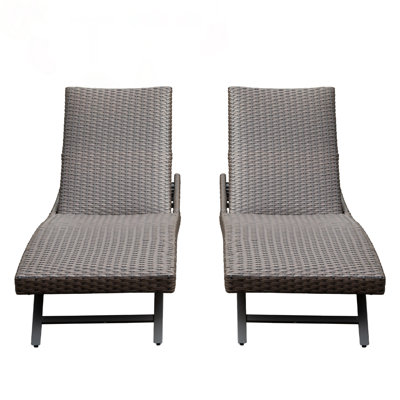 Chaise longue d'extérieur en osier 2 pièces avec inclinaison réglable et coussins à séchage rapide pour une détente confortable