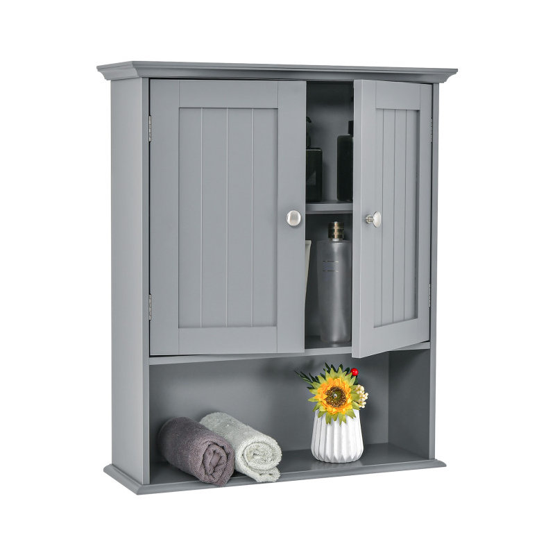 Wall Mount Bathroom Cabinet Storage Organizer with Doors and Shelves, Gray