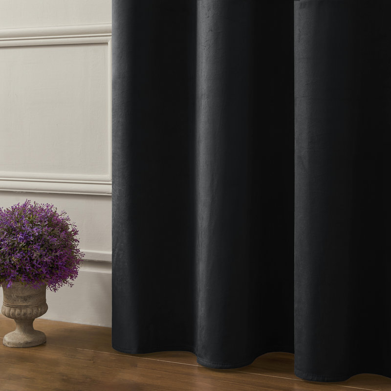 4Pcs Velvet Solid Color Metal Grommets Room Darkening Curtain Panels (Set of 4), 42" W x 63" L, Black