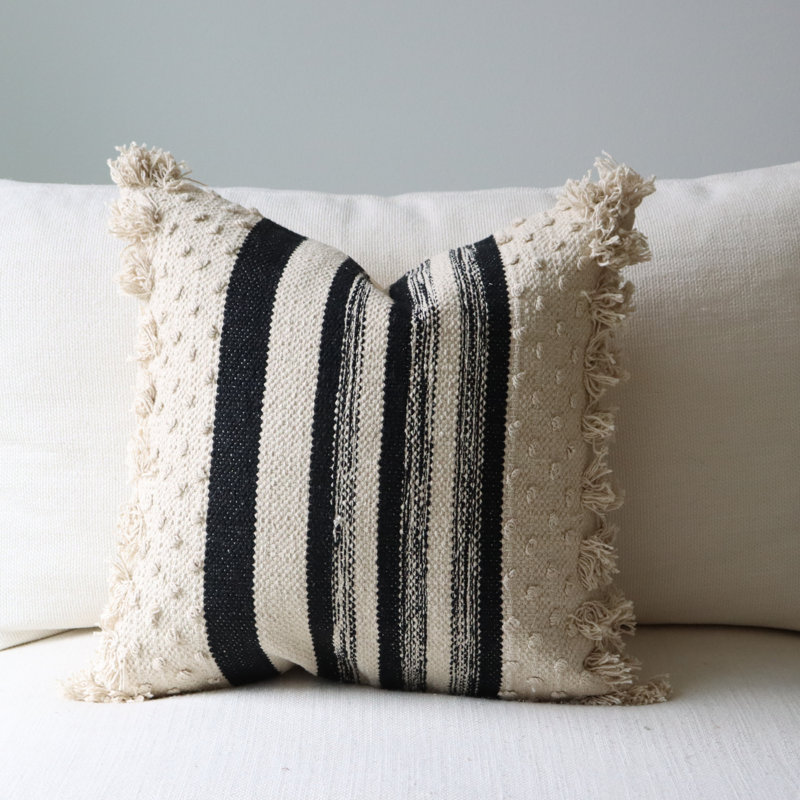 Housse de coussin en coton rayé